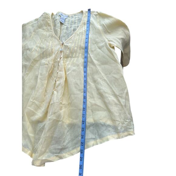 Soft Surroundings Yellow Pleated Lagenlook Coastal Linen Blouse Medium Petite - Picture 12 of 12